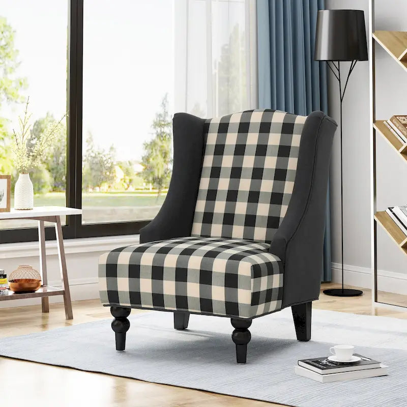 Poltrona Club "High-Back Wingback" da 28" con gambe in legno di betulla e seduta imbottita