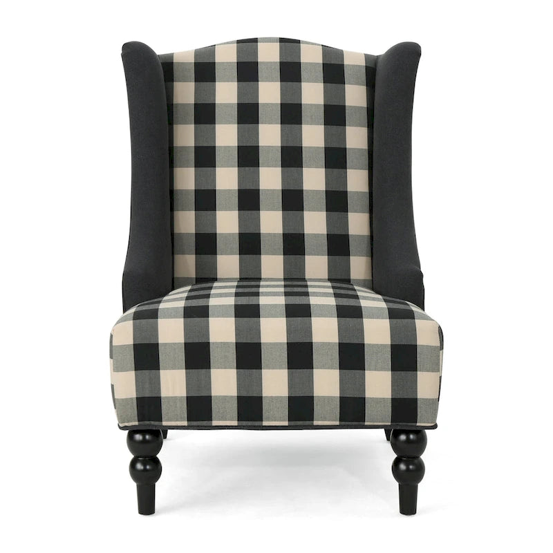 Poltrona Club "High-Back Wingback" da 28" con gambe in legno di betulla e seduta imbottita