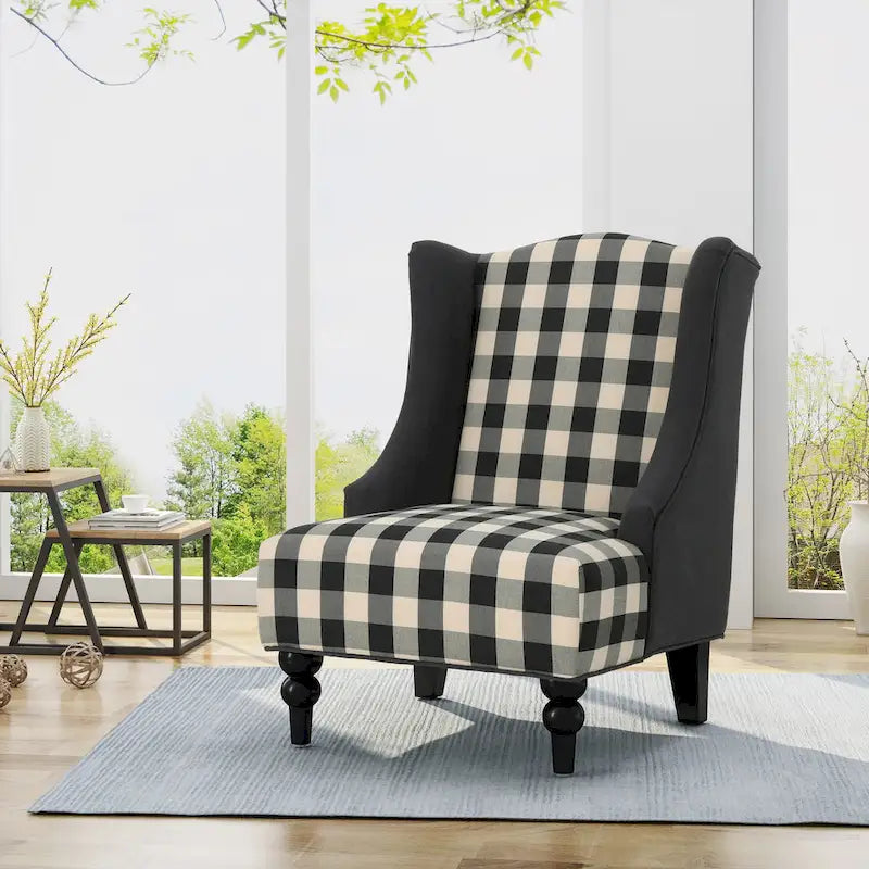 Poltrona Club "High-Back Wingback" da 28" con gambe in legno di betulla e seduta imbottita