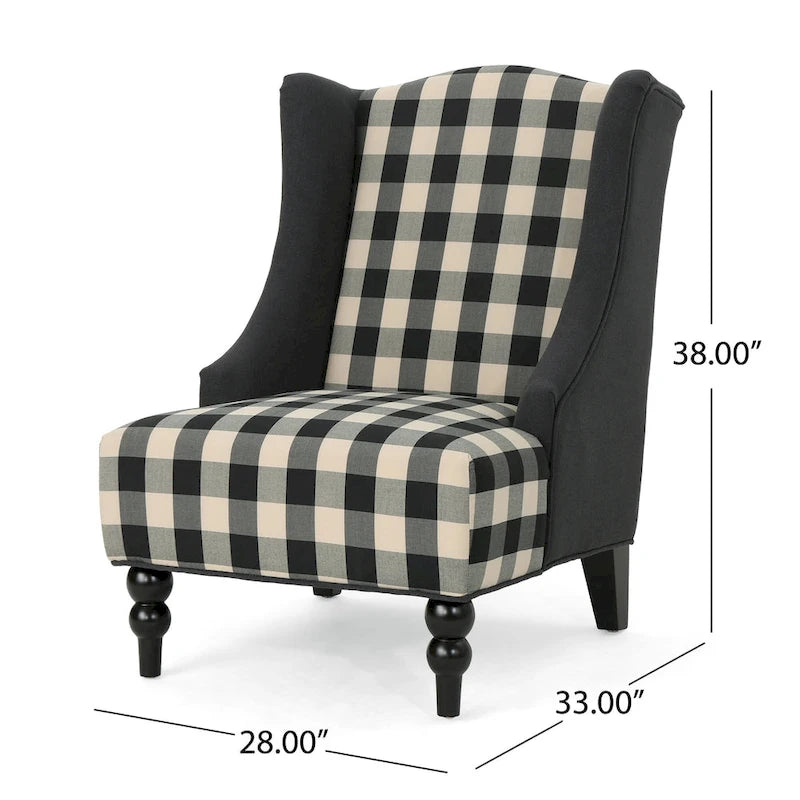 Poltrona Club "High-Back Wingback" da 28" con gambe in legno di betulla e seduta imbottita