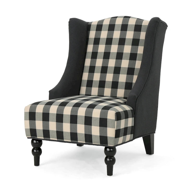 Poltrona Club "High-Back Wingback" da 28" con gambe in legno di betulla e seduta imbottita