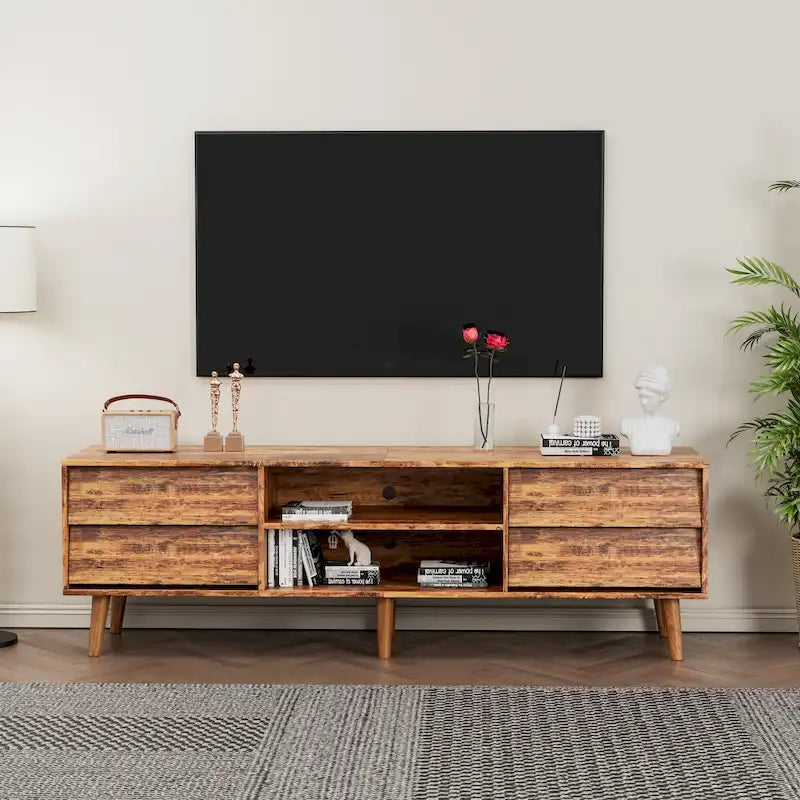 Mobile TV Vintage da 63" con Scaffali e Cassetti per TV fino a 60"