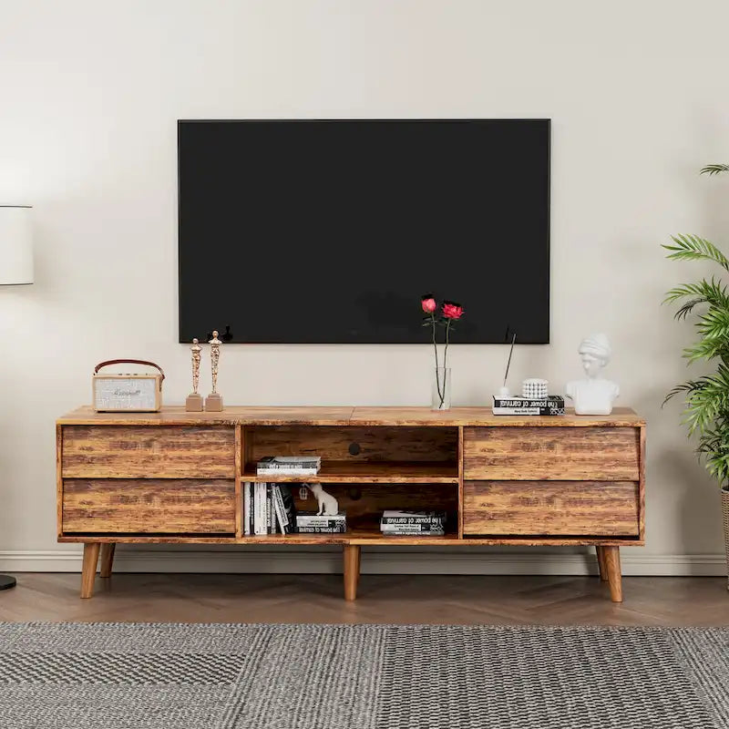 Mobile TV Vintage da 63" con Scaffali e Cassetti per TV fino a 60"
