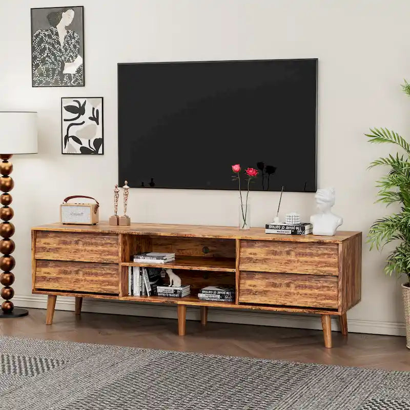 Mobile TV Vintage da 63" con Scaffali e Cassetti per TV fino a 60"