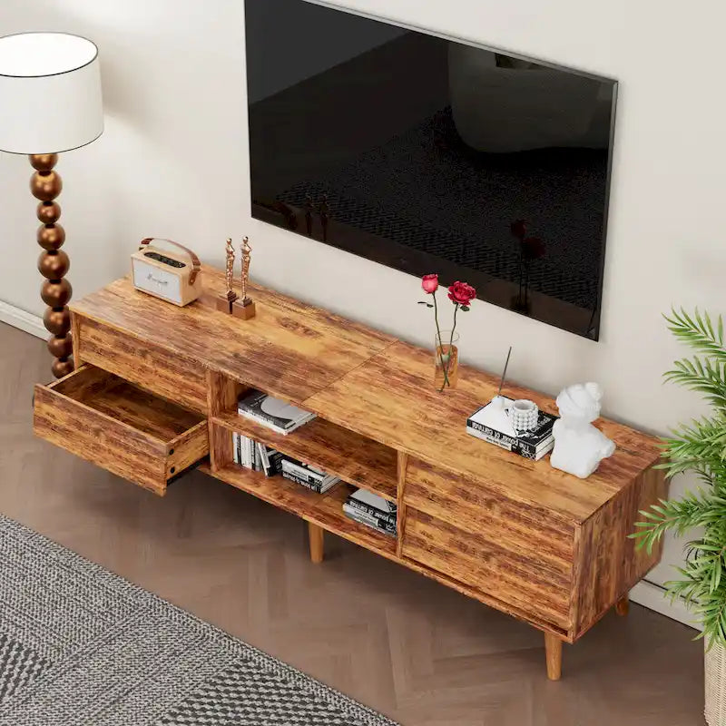 Mobile TV Vintage da 63" con Scaffali e Cassetti per TV fino a 60"