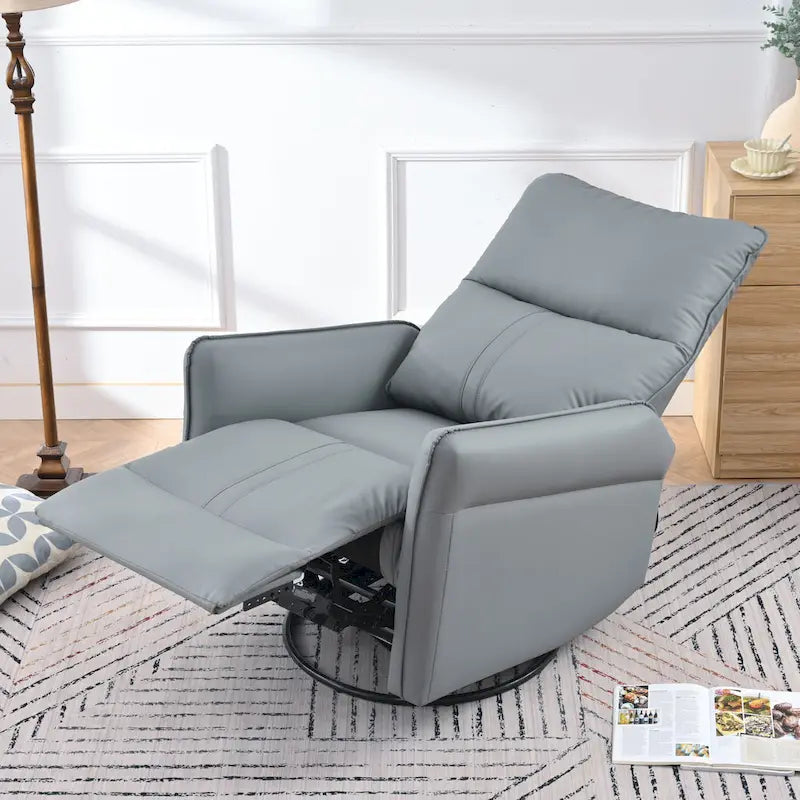 Poltrona reclinabile girevole a 360° con funzione dondolo in similpelle PU blu-grigio e tasche laterali