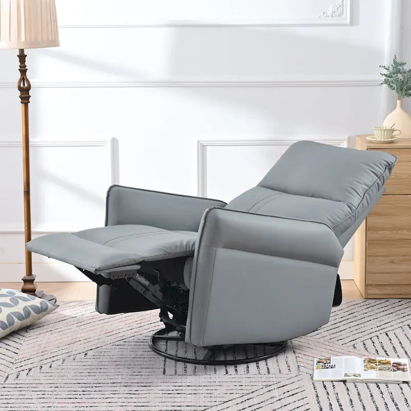 Poltrona reclinabile girevole a 360° con funzione dondolo in similpelle PU blu-grigio e tasche laterali