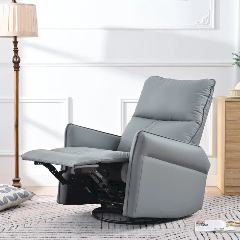 Poltrona reclinabile girevole a 360° con funzione dondolo in similpelle PU blu-grigio e tasche laterali