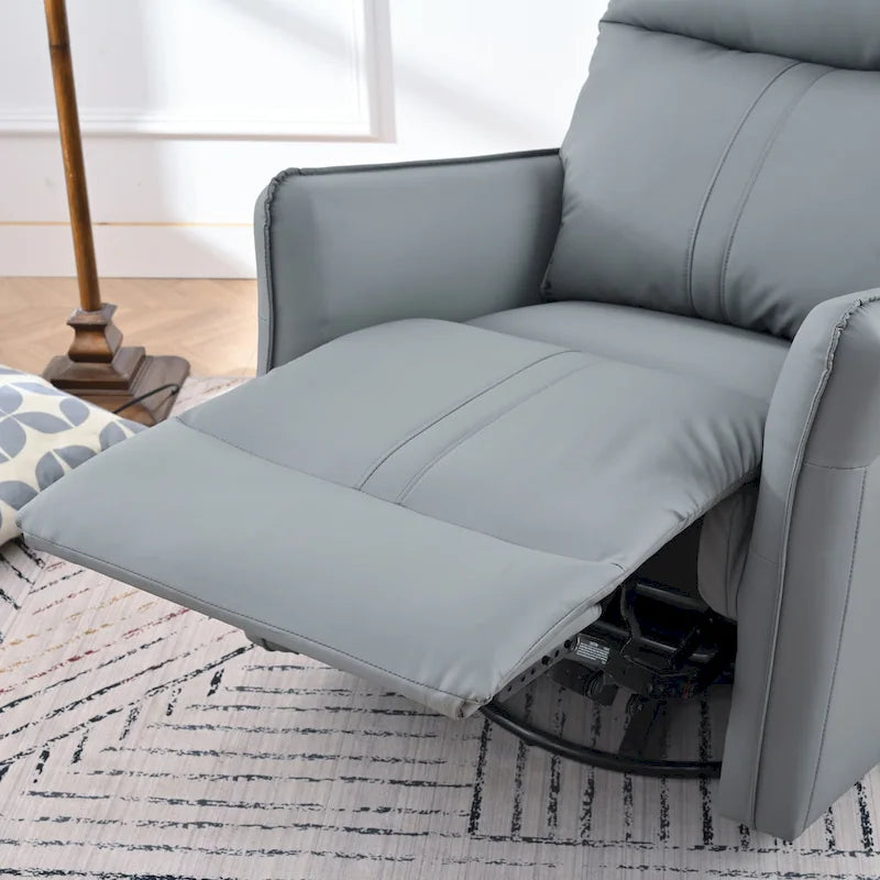 Poltrona reclinabile girevole a 360° con funzione dondolo in similpelle PU blu-grigio e tasche laterali