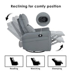 Poltrona reclinabile girevole a 360° con funzione dondolo in similpelle PU blu-grigio e tasche laterali