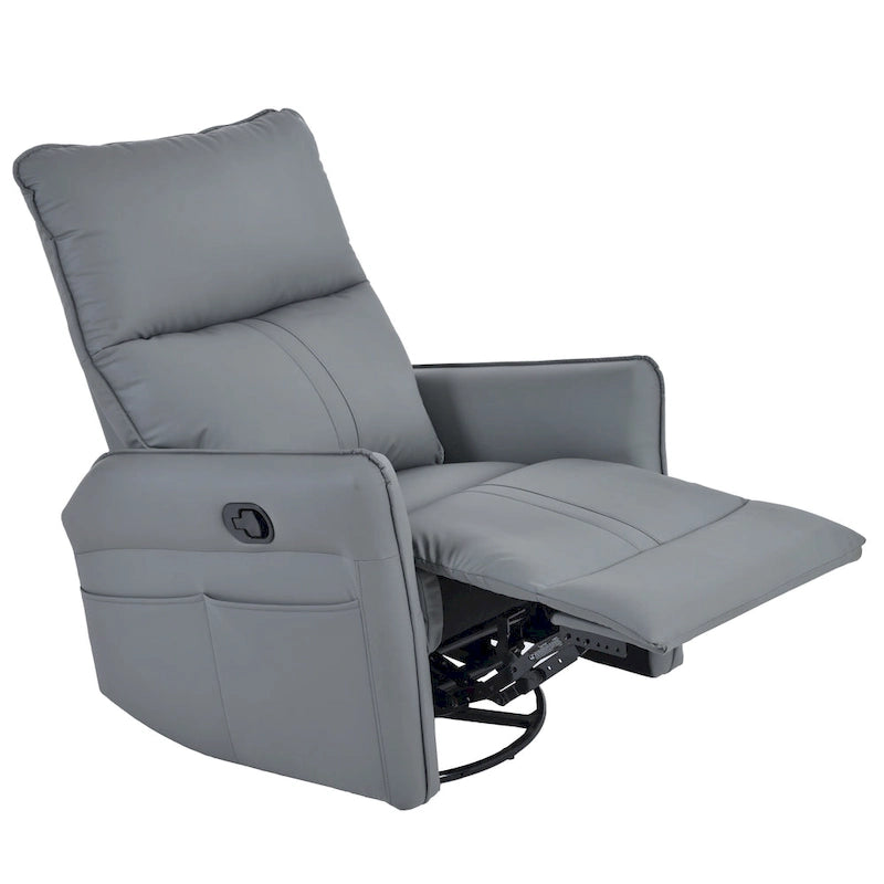 Poltrona reclinabile girevole a 360° con funzione dondolo in similpelle PU blu-grigio e tasche laterali