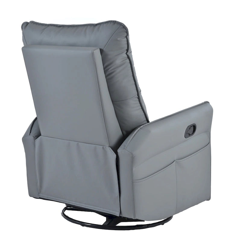 Poltrona reclinabile girevole a 360° con funzione dondolo in similpelle PU blu-grigio e tasche laterali