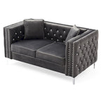 Divano a 2 posti in velluto con bottoni e borchie decorative e cuscini - 63 - Grigio