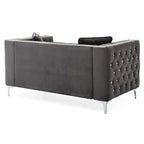 Divano a 2 posti in velluto con bottoni e borchie decorative e cuscini - 63 - Grigio