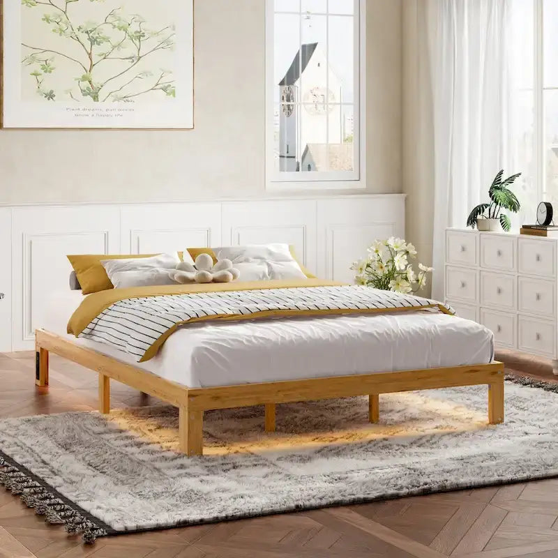 Letto a piattaforma in legno Queen Size con supporto a doghe