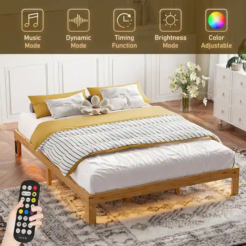 Letto a piattaforma in legno Queen Size con supporto a doghe