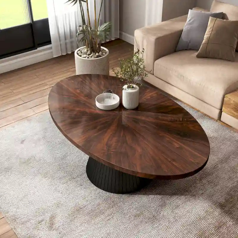 Tavolino da caffè ovale moderno Dravo - Finitura bicolore marrone e nero