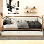 Letto a giorno imbottito Full Size con letto estraibile e decorazione con borchie