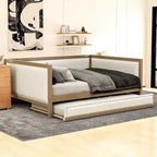 Letto a giorno imbottito Full Size con letto estraibile e decorazione con borchie