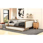 Letto a giorno imbottito Full Size con letto estraibile e decorazione con borchie
