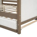 Letto a giorno imbottito Full Size con letto estraibile e decorazione con borchie