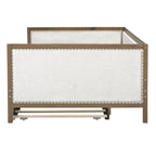 Letto a giorno imbottito Full Size con letto estraibile e decorazione con borchie
