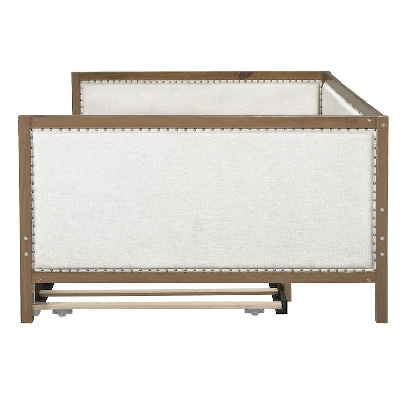 Letto a giorno imbottito Full Size con letto estraibile e decorazione con borchie