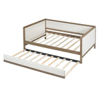 Letto a giorno imbottito Full Size con letto estraibile e decorazione con borchie