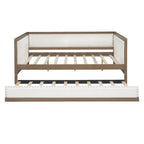 Letto a giorno imbottito Full Size con letto estraibile e decorazione con borchie