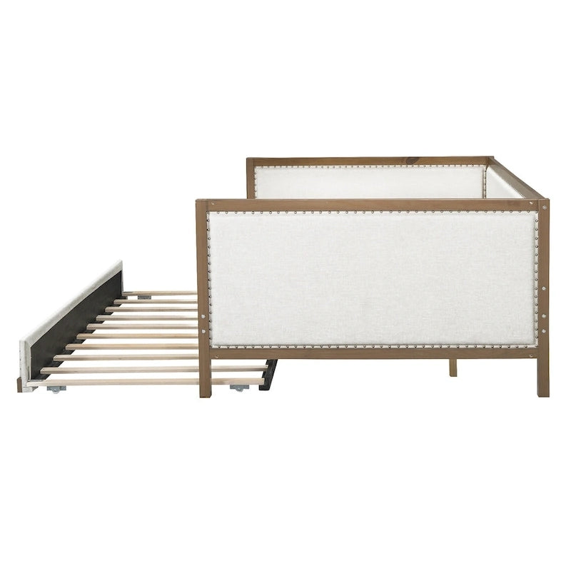 Letto a giorno imbottito Full Size con letto estraibile e decorazione con borchie