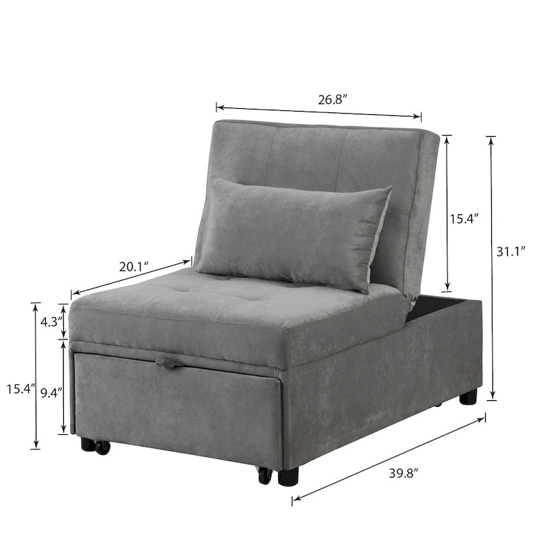Poltrona Letto Pieghevole 4 in 1 per Futon Singolo, Divano Letto Regolabile – 39.9 x 26.8"