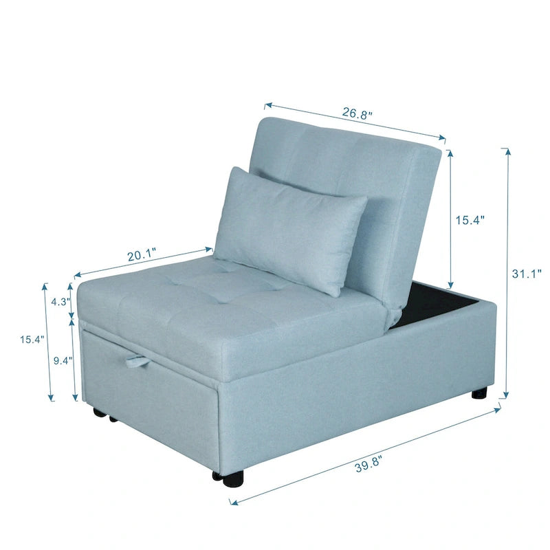 Poltrona Letto Pieghevole 4 in 1 per Futon Singolo, Divano Letto Regolabile – 39.9 x 26.8"