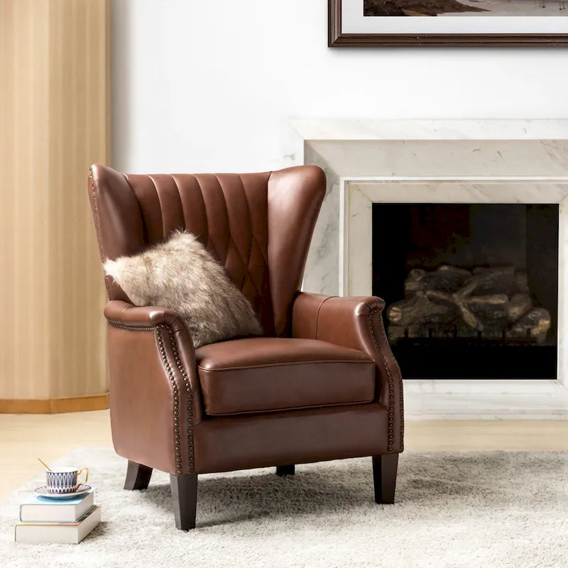 Poltrona Xaver in vera pelle tradizionale con gambe in legno massello