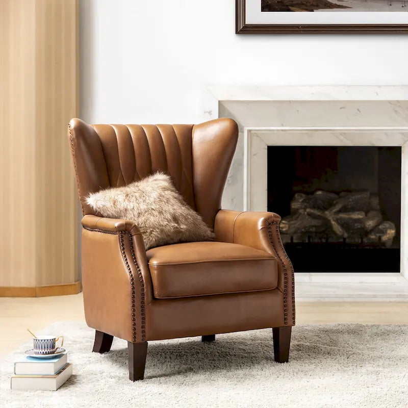 Poltrona Xaver in vera pelle tradizionale con gambe in legno massello