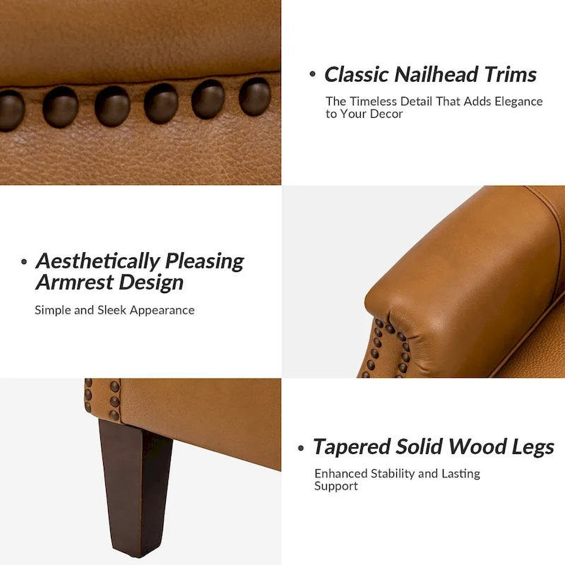 Poltrona Xaver in vera pelle tradizionale con gambe in legno massello