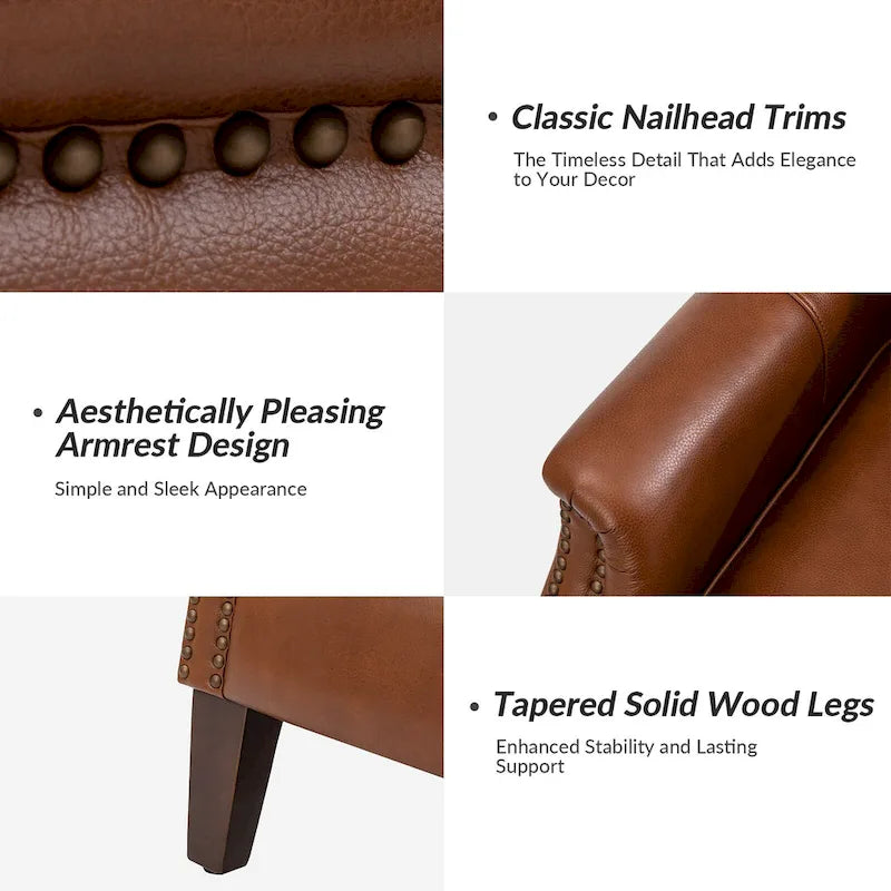 Poltrona Xaver in vera pelle tradizionale con gambe in legno massello