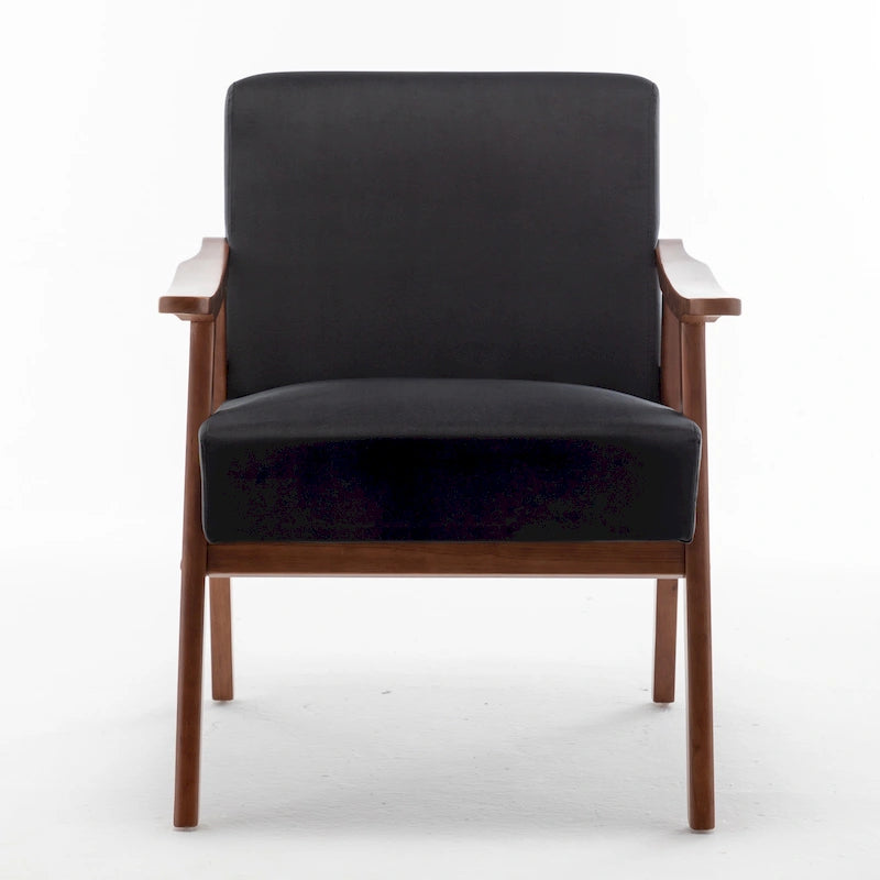 Poltrona d'Appoggio Mid-Century in Velluto Larga 26,37" con Struttura in Legno Espresso