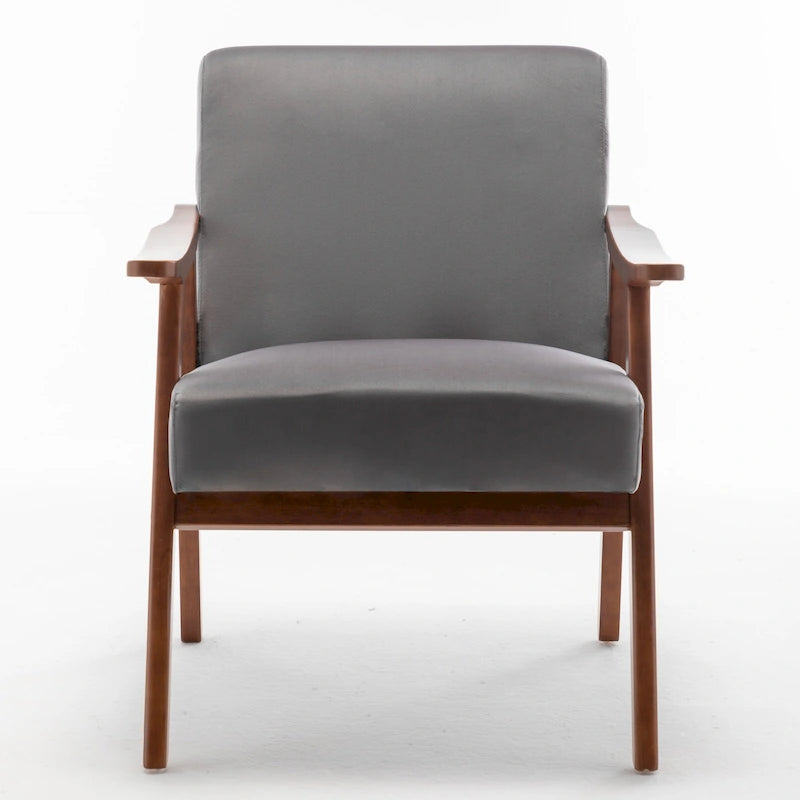Poltrona d'Appoggio Mid-Century in Velluto Larga 26,37" con Struttura in Legno Espresso