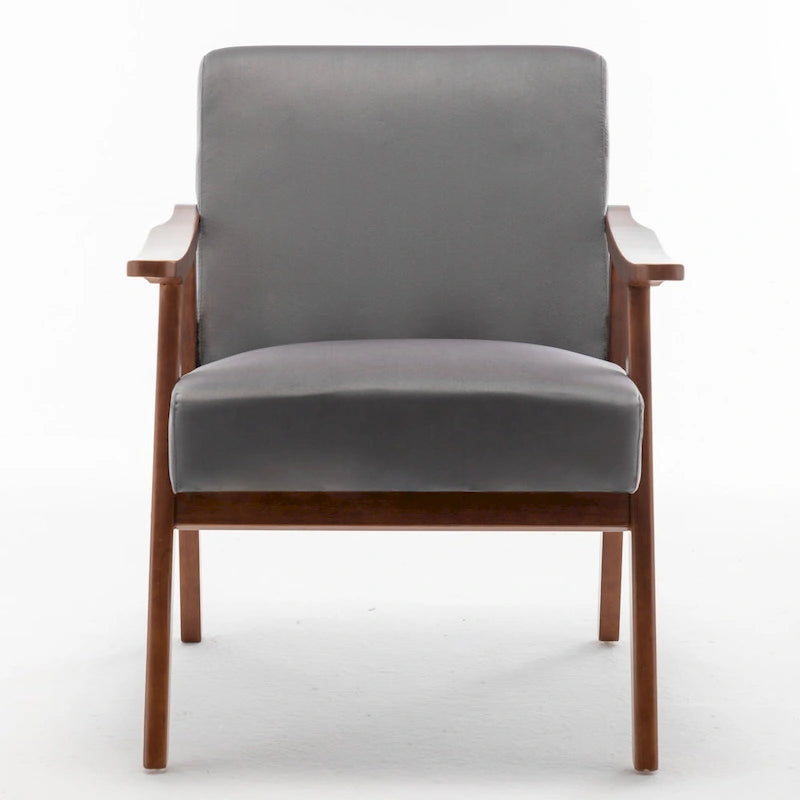 Poltrona d'Appoggio Mid-Century in Velluto Larga 26,37" con Struttura in Legno Espresso