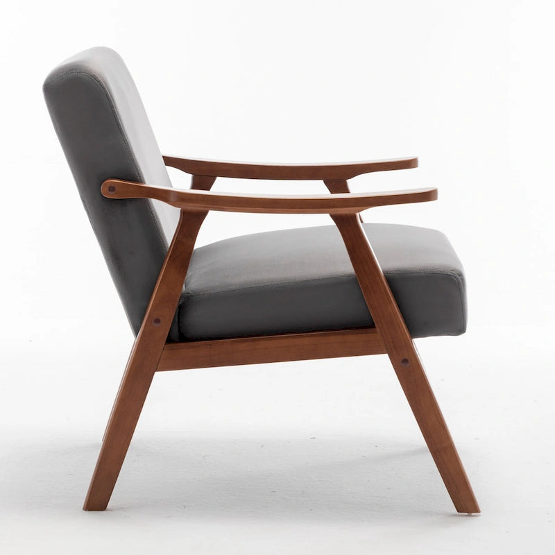 Poltrona d'Appoggio Mid-Century in Velluto Larga 26,37" con Struttura in Legno Espresso