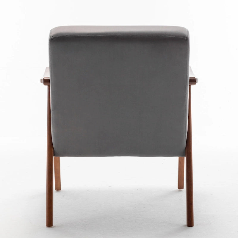 Poltrona d'Appoggio Mid-Century in Velluto Larga 26,37" con Struttura in Legno Espresso