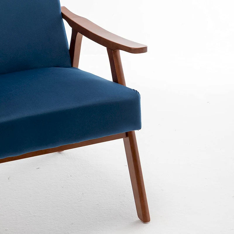 Poltrona d'Appoggio Mid-Century in Velluto Larga 26,37" con Struttura in Legno Espresso
