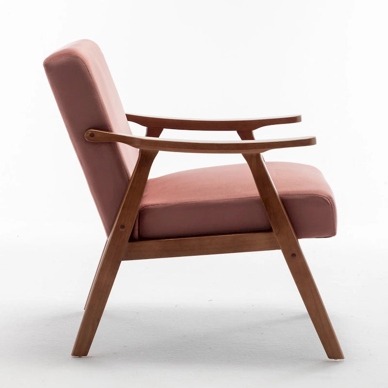 Poltrona d'Appoggio Mid-Century in Velluto Larga 26,37" con Struttura in Legno Espresso