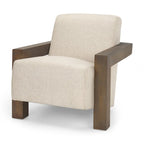 Poltrona in tessuto beige Sovereign con struttura in legno massello marrone scuro