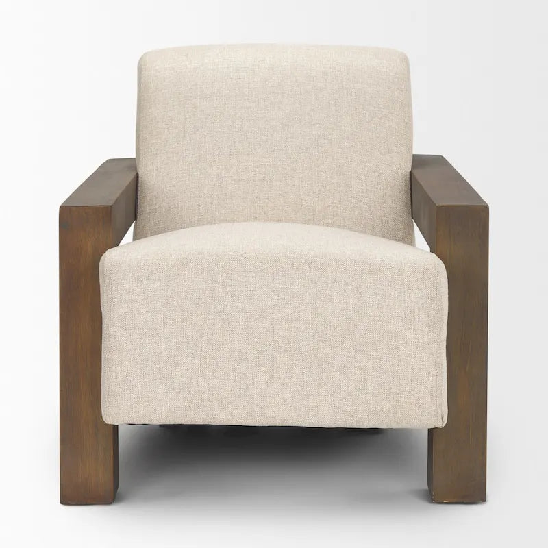 Poltrona in tessuto beige Sovereign con struttura in legno massello marrone scuro