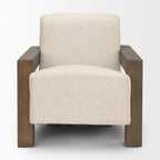 Poltrona in tessuto beige Sovereign con struttura in legno massello marrone scuro