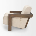 Poltrona in tessuto beige Sovereign con struttura in legno massello marrone scuro