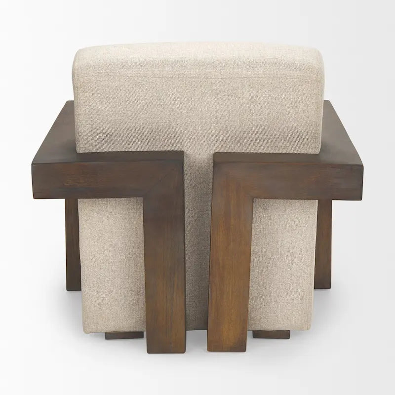 Poltrona in tessuto beige Sovereign con struttura in legno massello marrone scuro