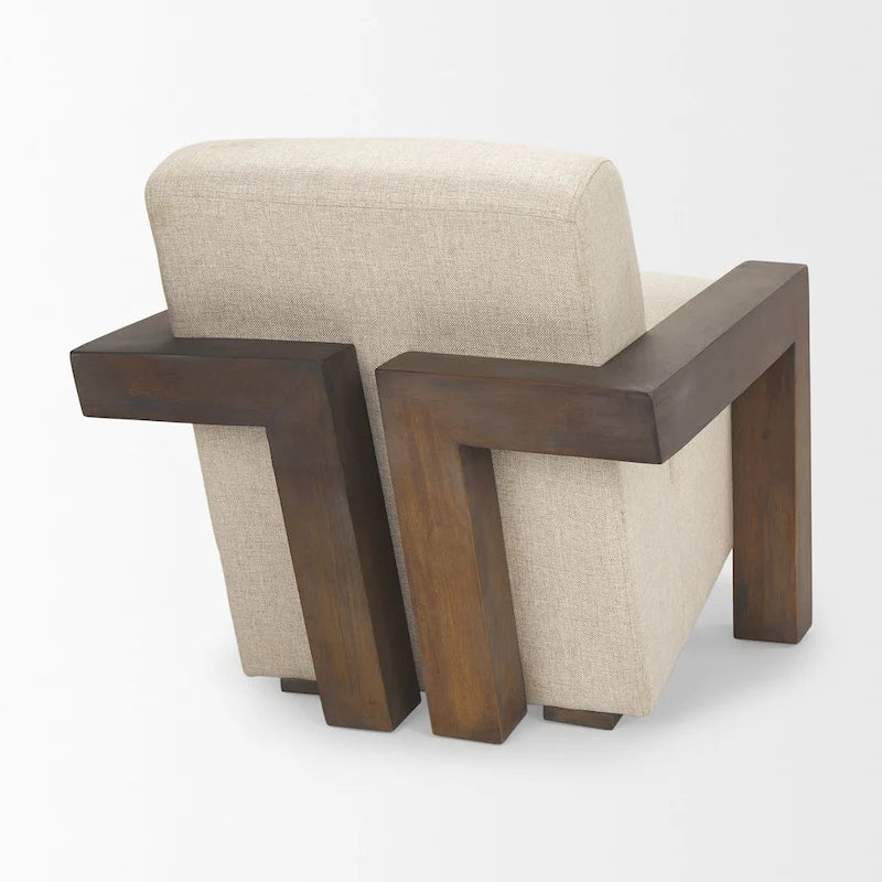 Poltrona in tessuto beige Sovereign con struttura in legno massello marrone scuro