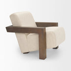 Poltrona in tessuto beige Sovereign con struttura in legno massello marrone scuro